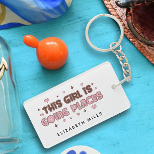 This Girl is Going Places Unique Gift for Her Pink Keychain