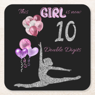 This Girl Is Now 10 Double Digits Gymnastics Square Paper Coaster