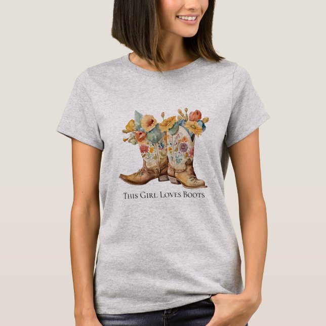 This Girl Loves Boots Cowboy Boots Flowers Women's T-Shirt (Front)
