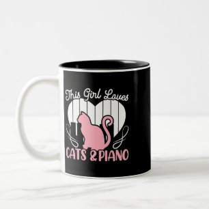 This Girl Loves Cats And Piano Player Pianist Kitt Two-Tone Coffee Mug