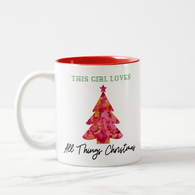 This Girl Loves Christmas Red Tree Two-Tone Coffee Mug (Left)
