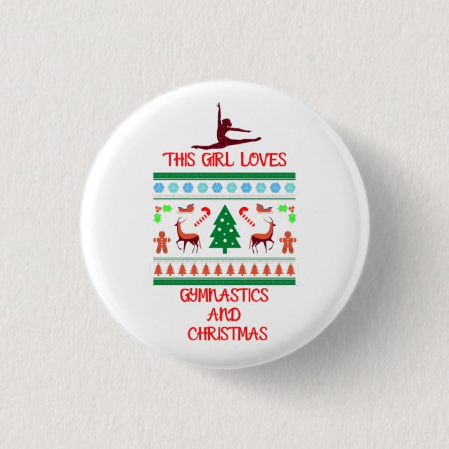 This Girl Loves Gymnastics and Christmas 1 Inch Round Button (Front)