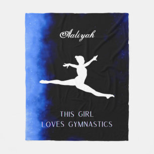 This Girl Loves Gymnastics Black, Blue, White Fleece Blanket