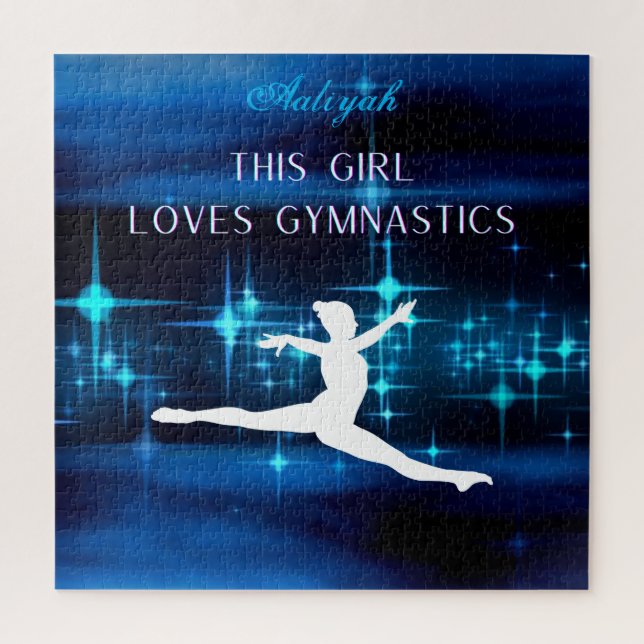 This Girl Loves Gymnastics Black, Blue, White  Jigsaw Puzzle (Vertical)