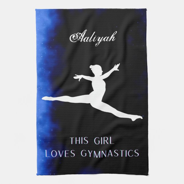 This Girl Loves Gymnastics Black, Blue, White   Kitchen Towel (Vertical)