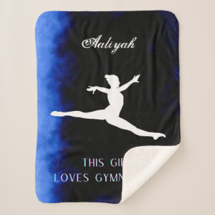This Girl Loves Gymnastics Black, Blue, White   Sherpa Blanket