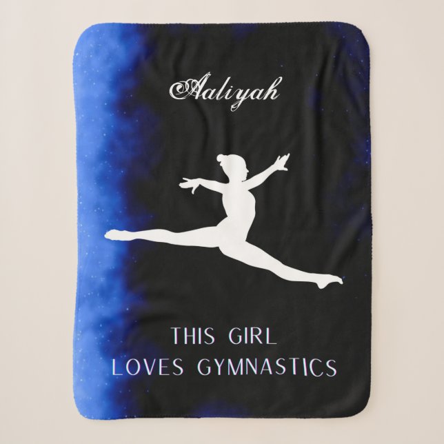 This Girl Loves Gymnastics Black, Blue, White   Sherpa Blanket (Front)