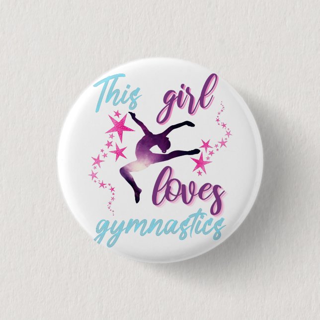 This Girl Loves Gymnastics Stars Leap 1 Inch Round Button (Front)
