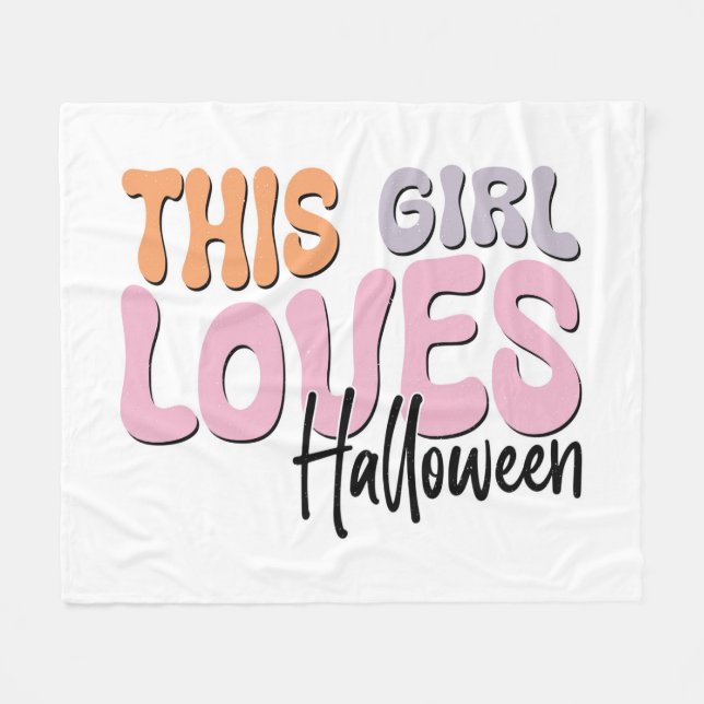 This Girl Loves Halloween Fleece Blanket (Front (Horizontal))