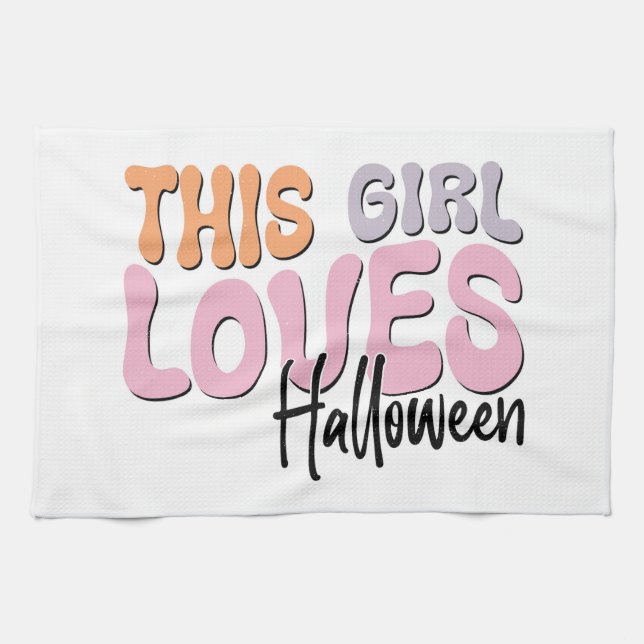 This Girl Loves Halloween Kitchen Towel (Horizontal)