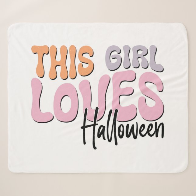 This Girl Loves Halloween Sherpa Blanket (Front (Horizontal))