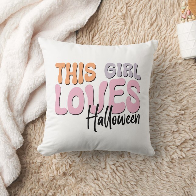 This Girl Loves Halloween Throw Pillow (Blanket)