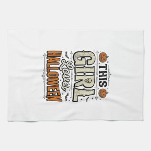 This Girl Loves Halloween Vintage Shirt Design_1 Kitchen Towel