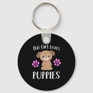 This Girl Loves Puppies Funny Quote Cute Puppy Dog Keychain