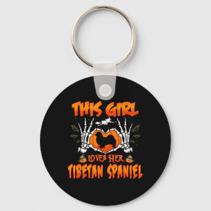 This Girl Loves Tibetan Spaniel Dog Halloween Keychain