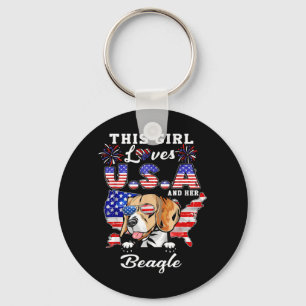This Girl Loves USA and Dog 4th of July Beagle Keychain