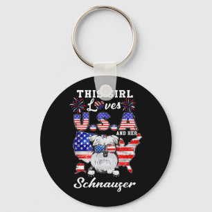 This Girl Loves USA and Dog 4th of July Schnauzer Keychain