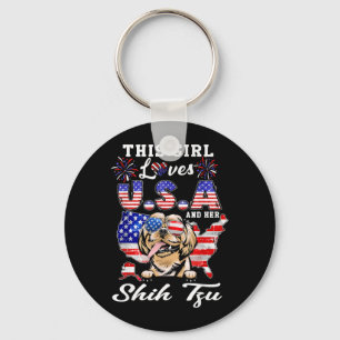 This Girl Loves USA and Dog 4th of July Shih Tzu Keychain