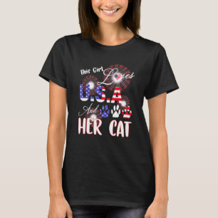 This Girl Loves Usa And Her Cat American Flag T-Shirt