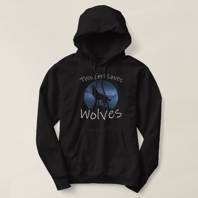 THIS GIRL LOVES WOLVES Howling Wolf Starry Sky Moo Hoodie (Design Front)