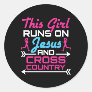 This Girl Runs on Jesus and Cross Country Cute Classic Round Sticker