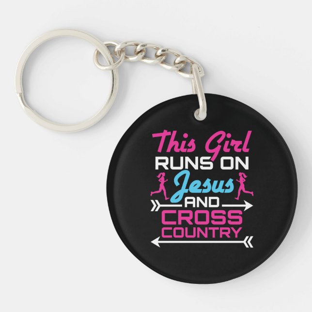 This Girl Runs on Jesus and Cross Country Cute Keychain (Front)
