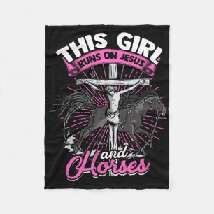 This Girl Runs On Jesus And Horses - Horseback Rid Fleece Blanket
