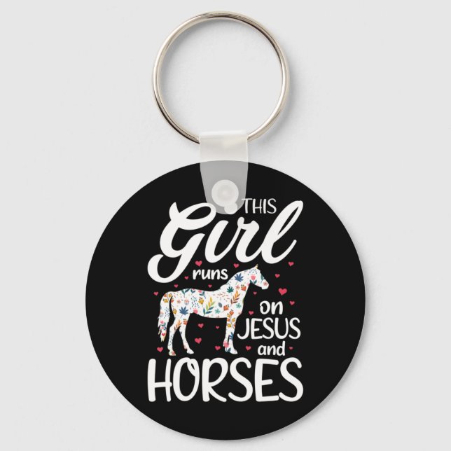 This Girl Runs on Jesus And Horses Tee Horse Lover Keychain (Front)