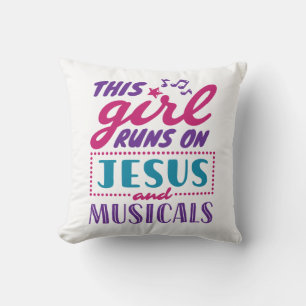 This Girl Runs on Jesus and Musicals Throw Pillow