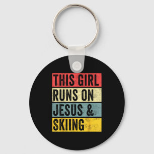 This girl runs on jesus and skiing skier snow jet keychain