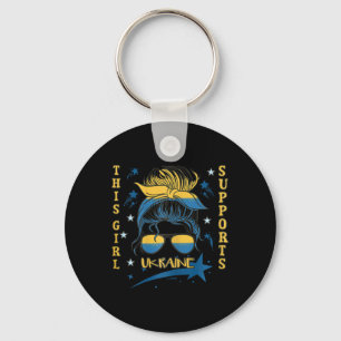 This Girl Supports Ukraine Messy Bun Flag Sungles Keychain