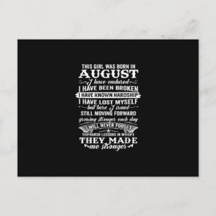 This Girl Was Born In August Birthday Gift Announcement Postcard