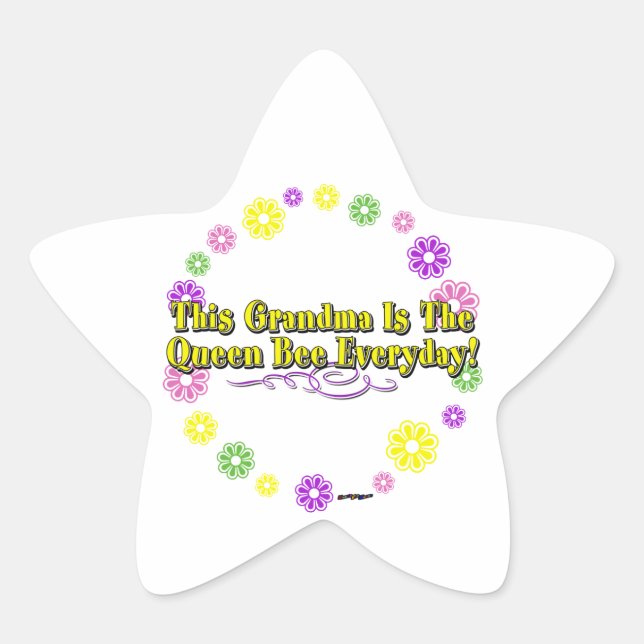This Grandma Is The Queen Bee Everyday Flower Ring Star Sticker (Front)