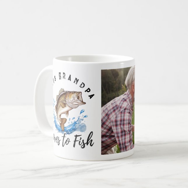This Grandpa Loves to Fish Bass Fishing Photo Coffee Mug (Front Left)