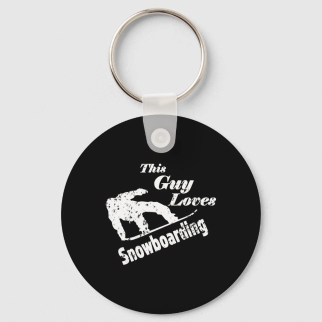 This Guy Loves Snowboarding - Fun Gift For A Snowb Keychain (Front)