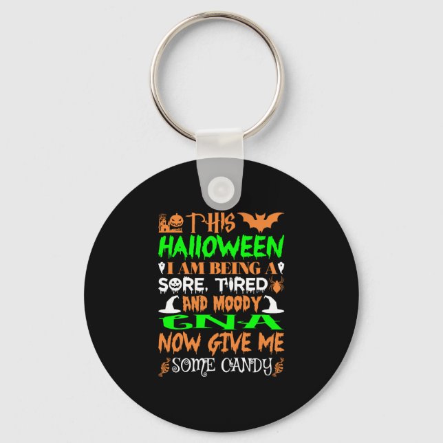 This Halloween Tired Moody Cna Candy Keychain (Front)