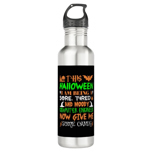 This Halloween Tired Moody Computer Engineer Candy 710 Ml Water Bottle (Front)