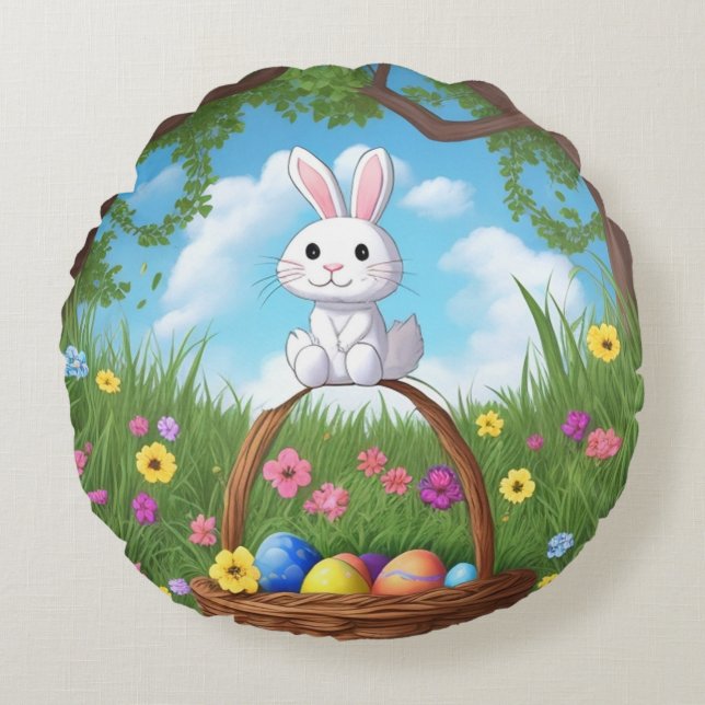 This Hippity Hop Bunny Round Pillow (Front)