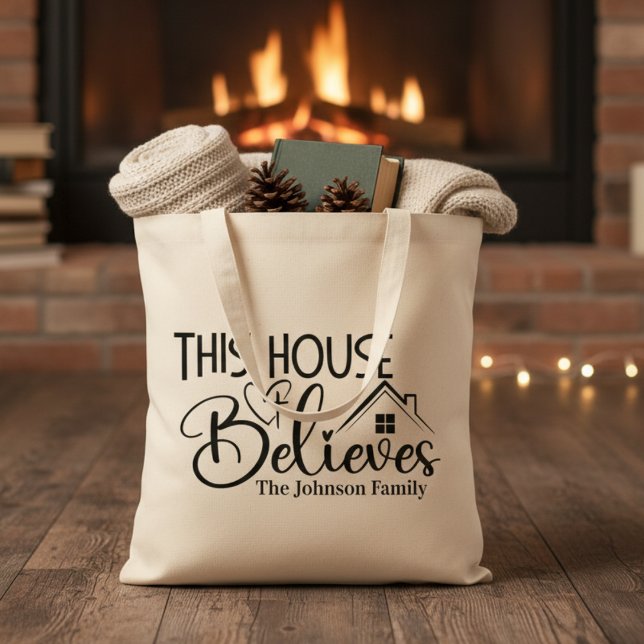 This House Believes Custom Christian Tote Bag (This House Believes Custom Christian Tote Bag - Just add your family name or special text.)