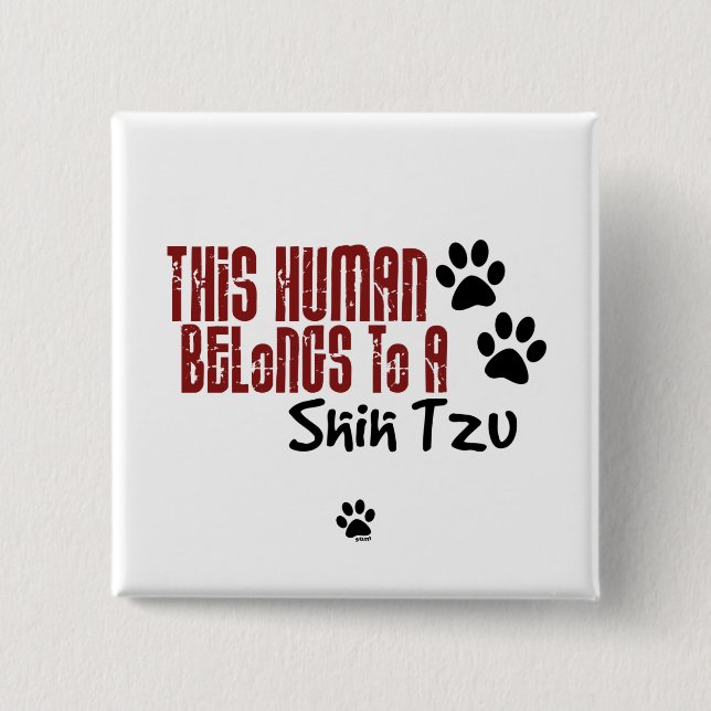 This Human Belongs to a Shih Tzu 2 Inch Square Button (Front)