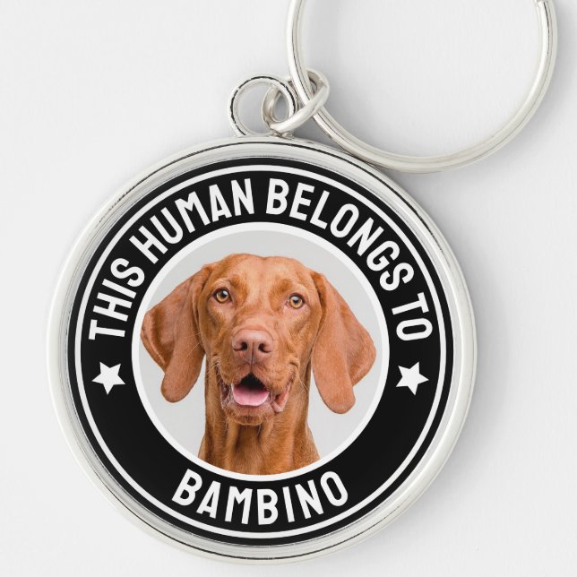 This Human Belongs To Name Custom Pet Photo Funny Keychain (Front)