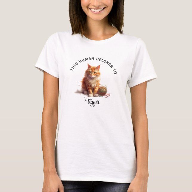 This Human Belongs To Personalized Cat T-Shirt (Front)