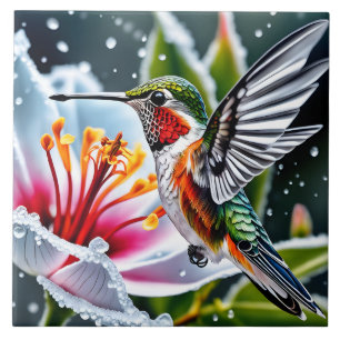 This is a beautiful frosted hibiskus hummingbird b tile