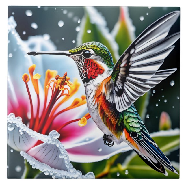 This is a beautiful frosted hibiskus hummingbird b tile (Front)