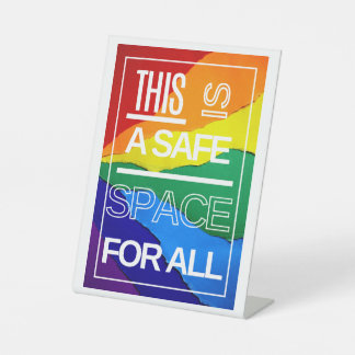 This is A Safe Space For All - Rainbow Paper Pedestal Sign