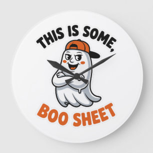 This Is Boo Sheet Ghost Groovy Halloween Costume  Large Clock