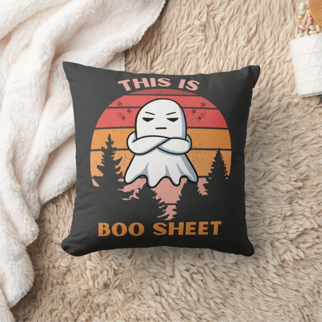 This Is Boo Sheet Sayings Ghost Retro Halloween Throw Pillow (Blanket)