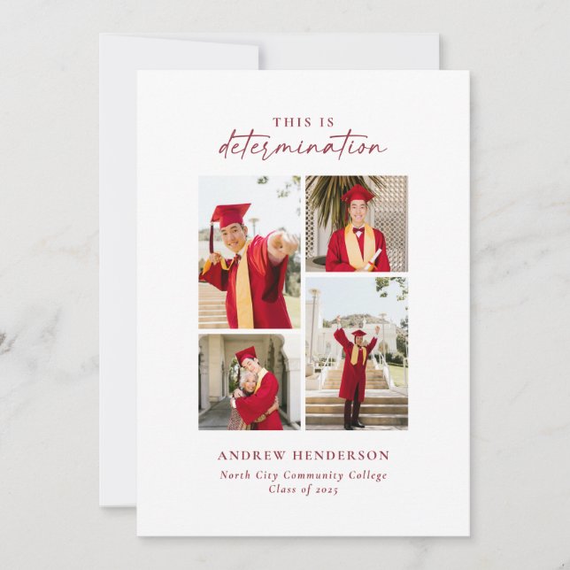 This is Determination Red Photo Graduation  Announcement (Front)