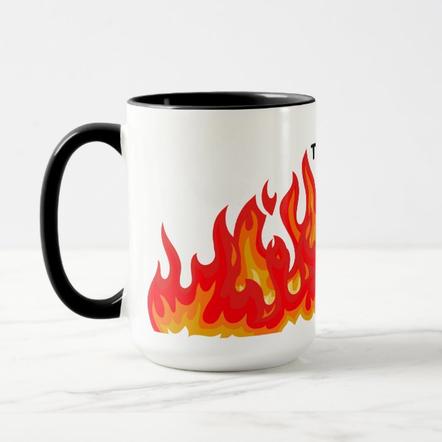 "This is fine" (black + fire and flames) Mug (Left)