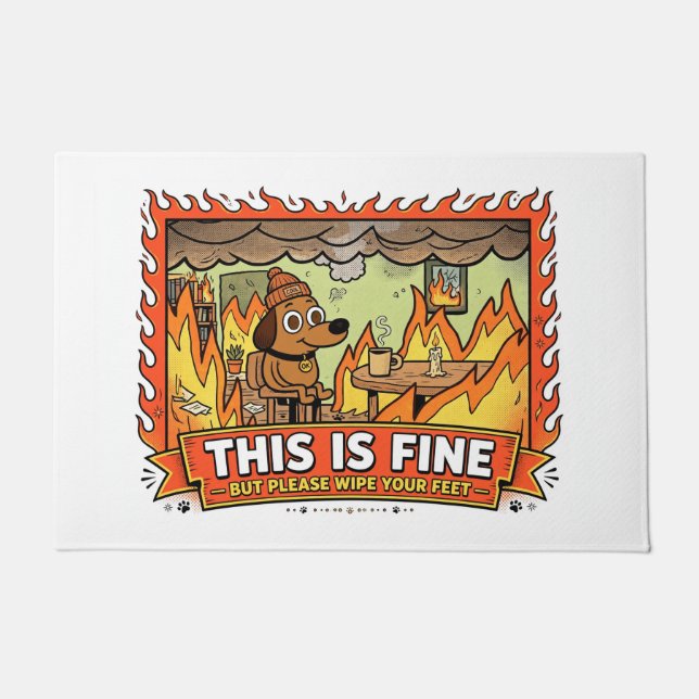 This Is Fine Dog Funny Fire Doormat (Front)